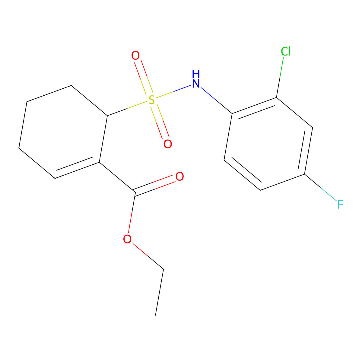 ethyl 6-(N-(2-chloro-4-fluorophenyl)sulfamoyl)cyclohex-1-enecarboxylate molecular structure, CAS 243983-70-2