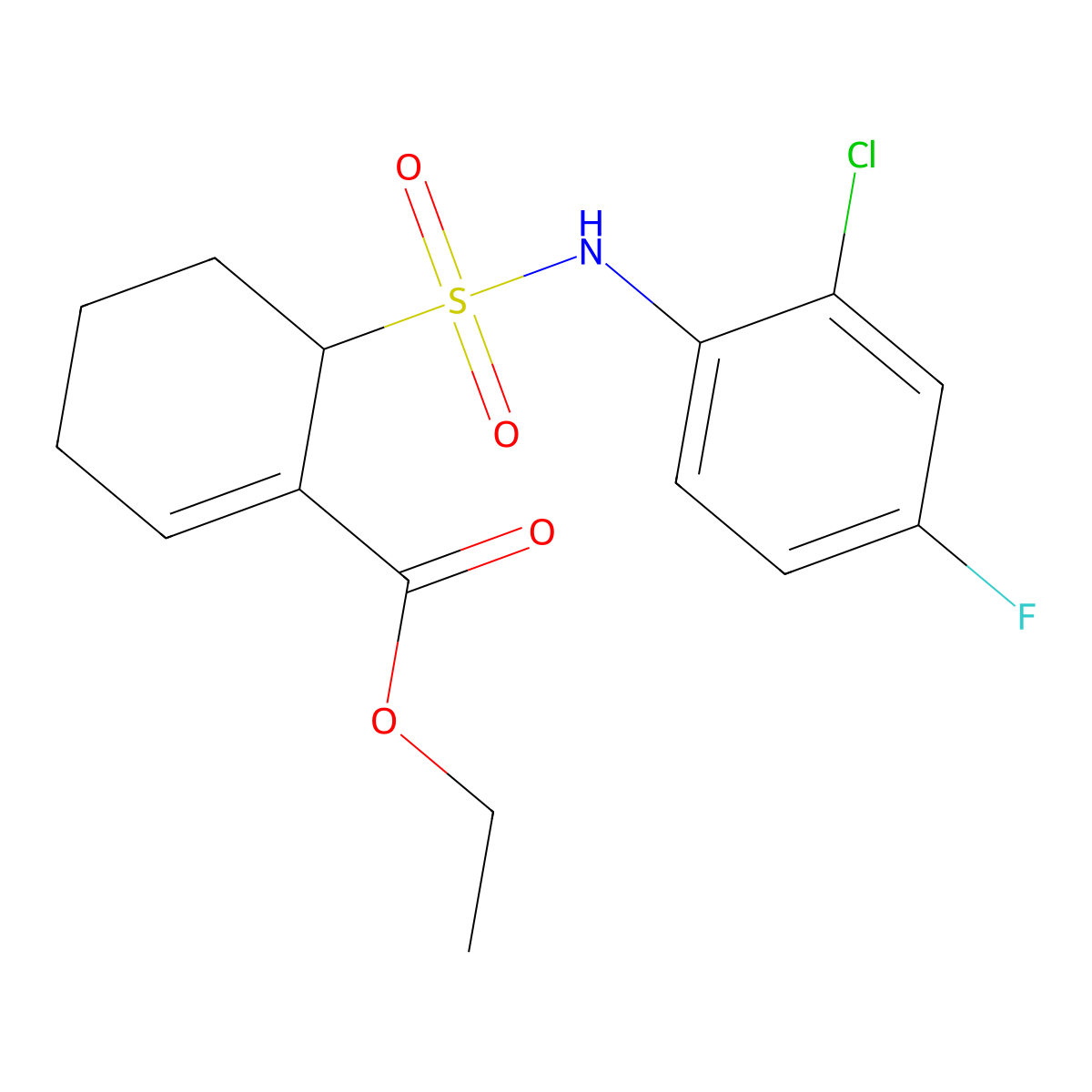 ethyl 6-(N-(2-chloro-4-fluorophenyl)sulfamoyl)cyclohex-1-enecarboxylate molecular structure, CAS 243983-70-2