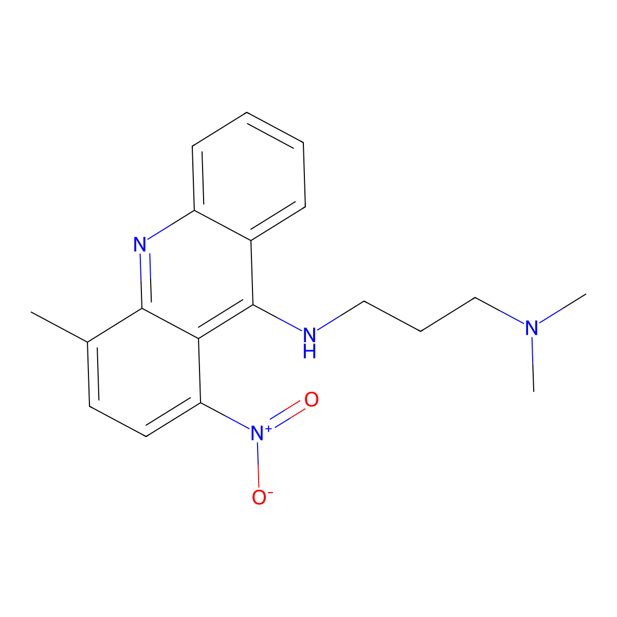 1,3-Propanediamine, N,N-dimethyl-N'-(4-methyl-1-nitro-9-acridinyl)- molecular structure, CAS 24400-01-9
