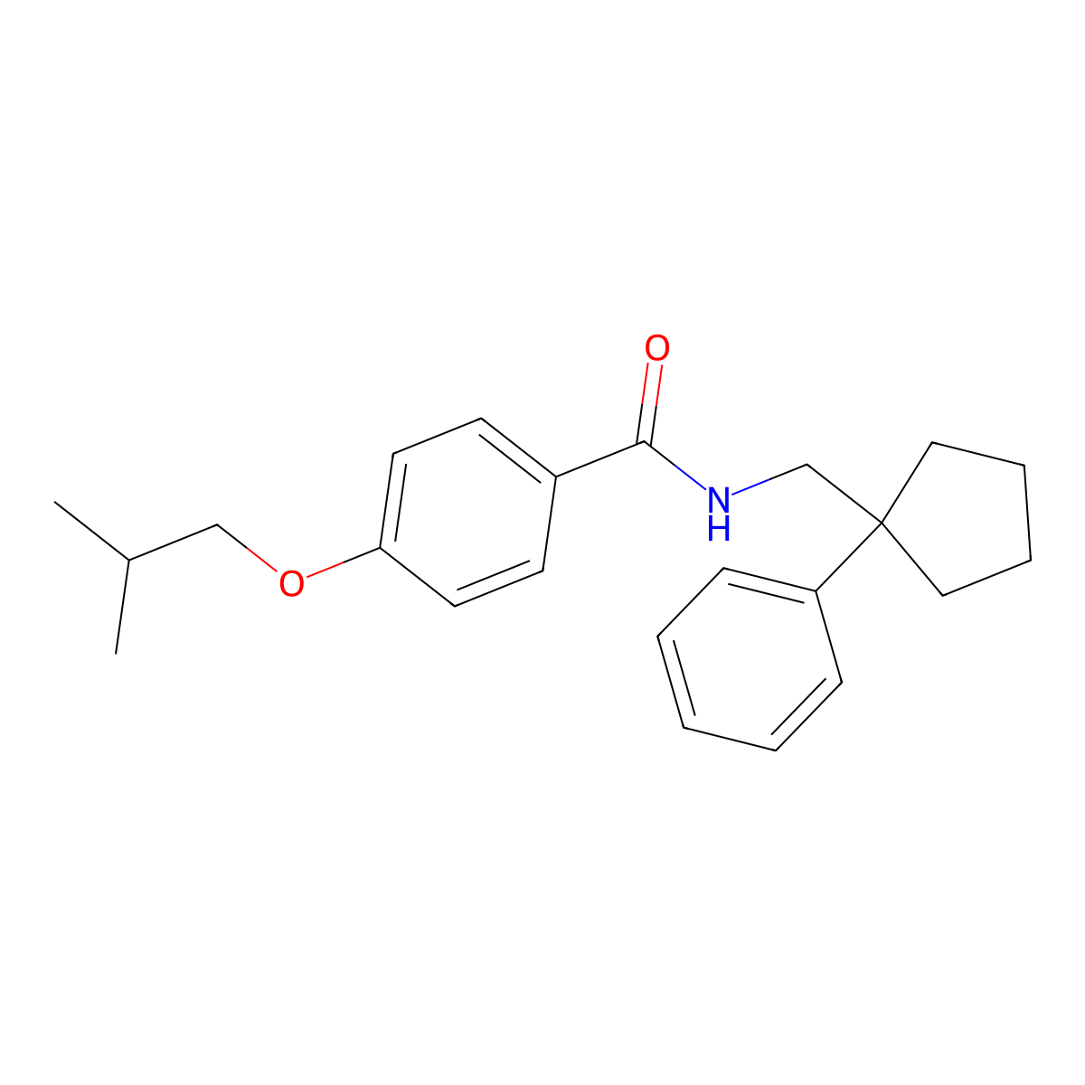 4-(2-methylpropoxy)-N-[(1-phenylcyclopentyl)methyl]benzamide molecular structure, CAS 24403-79-0