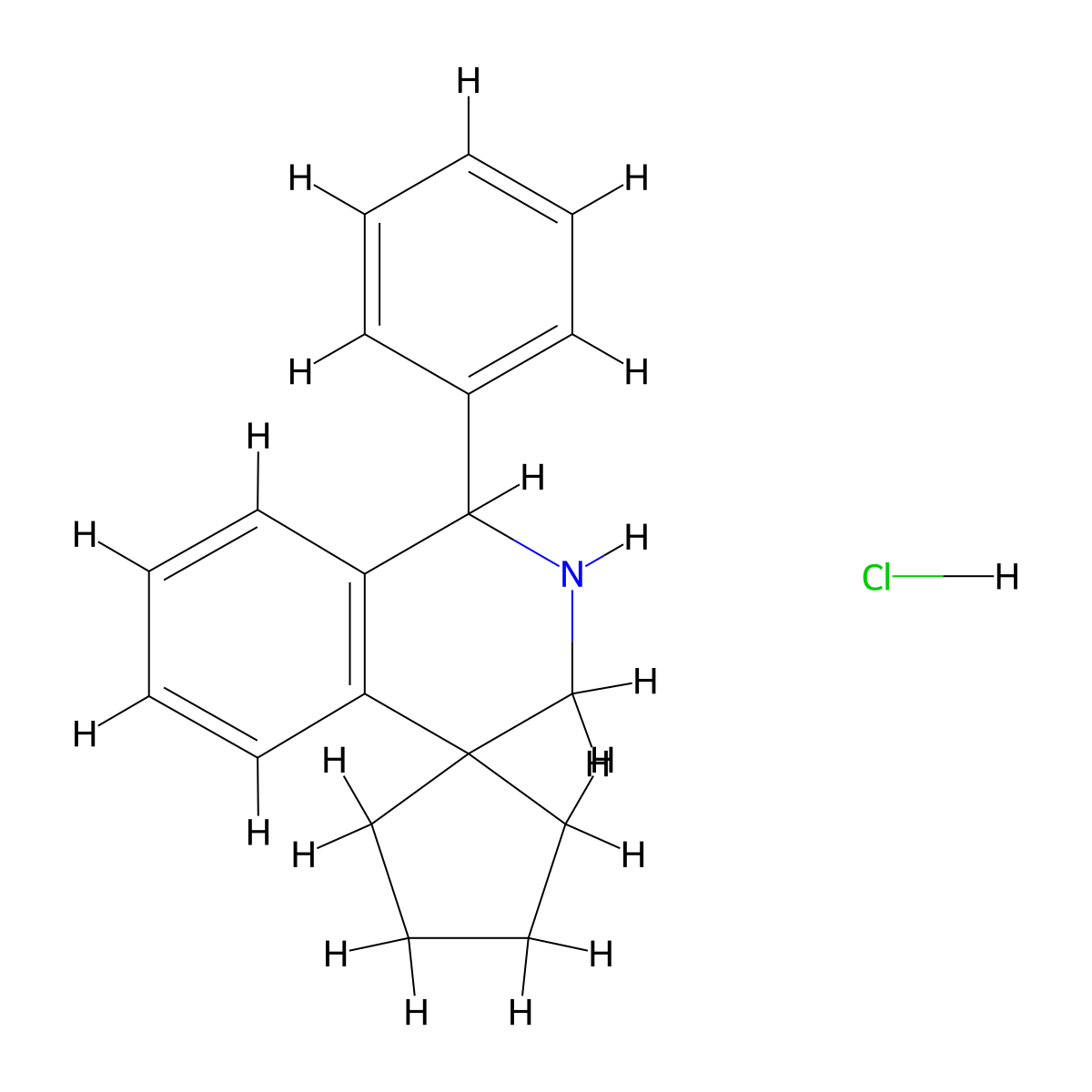 1-phenyl-2,3-dihydro-1H-spiro[cyclopentane-1,4-isoquinoline] hydrochloride molecular structure, CAS 24403-87-0