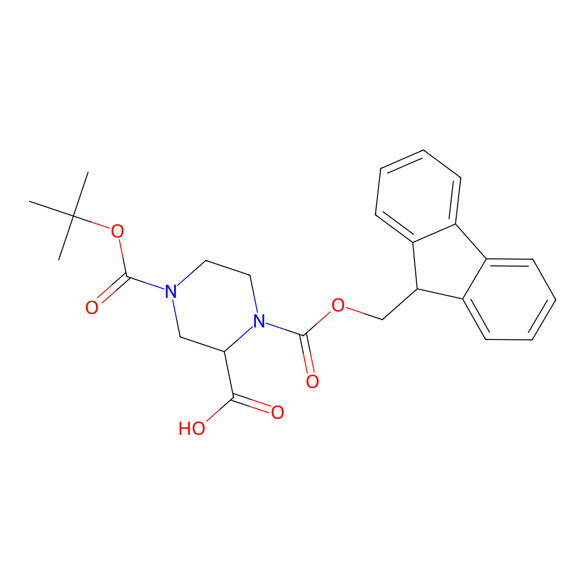 (S)-1-(((9H-Fluoren-9-yl)methoxy)carbonyl)-4-(tert-butoxycarbonyl)piperazine-2-carboxylic acid molecular structure, CAS 244132-27-2