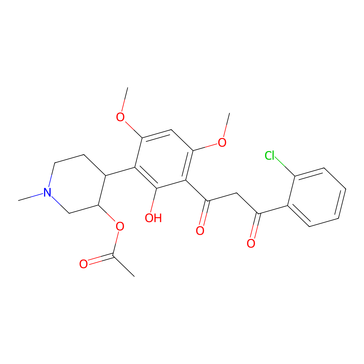4-(3-(3-(2-Chlorophenyl)-3-oxopropanoyl)-2-hydroxy-4,6-dimethoxyphenyl)-1-methylpiperidin-3-yl acetate molecular structure, CAS 244136-25-2
