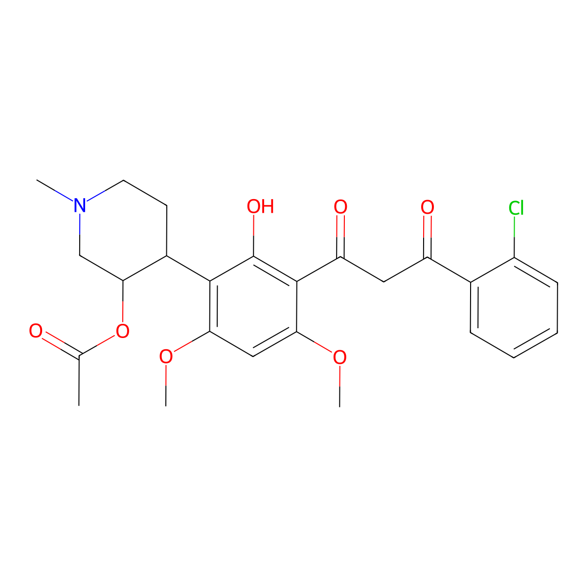 4-(3-(3-(2-Chlorophenyl)-3-oxopropanoyl)-2-hydroxy-4,6-dimethoxyphenyl)-1-methylpiperidin-3-yl acetate molecular structure, CAS 244136-25-2