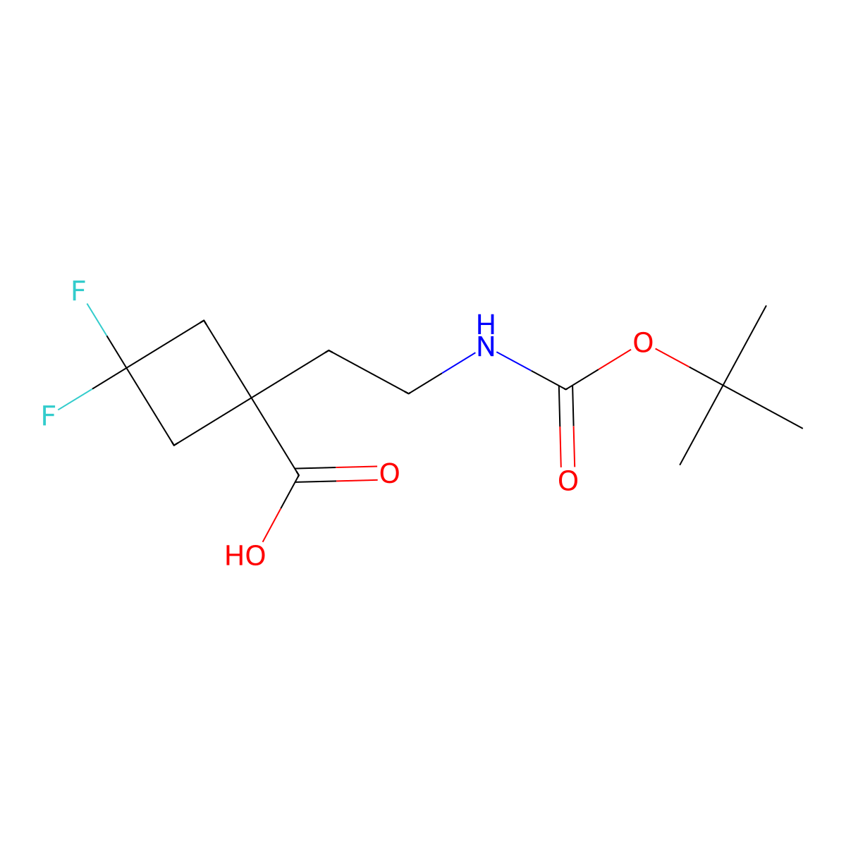 1-(2-{[(Tert-butoxy)carbonyl]amino}ethyl)-3,3-difluorocyclobutane-1-carboxylic acid molecular structure, CAS 2441750-49-6