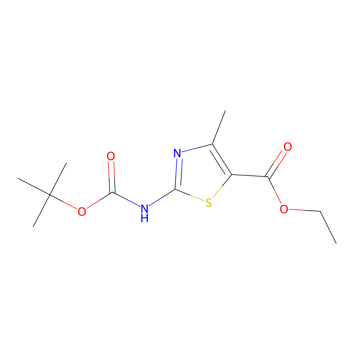 Ethyl 2-(tert-butoxycarbonylamino)-4-methylthiazole-5-carboxylate molecular structure, CAS 244236-52-0
