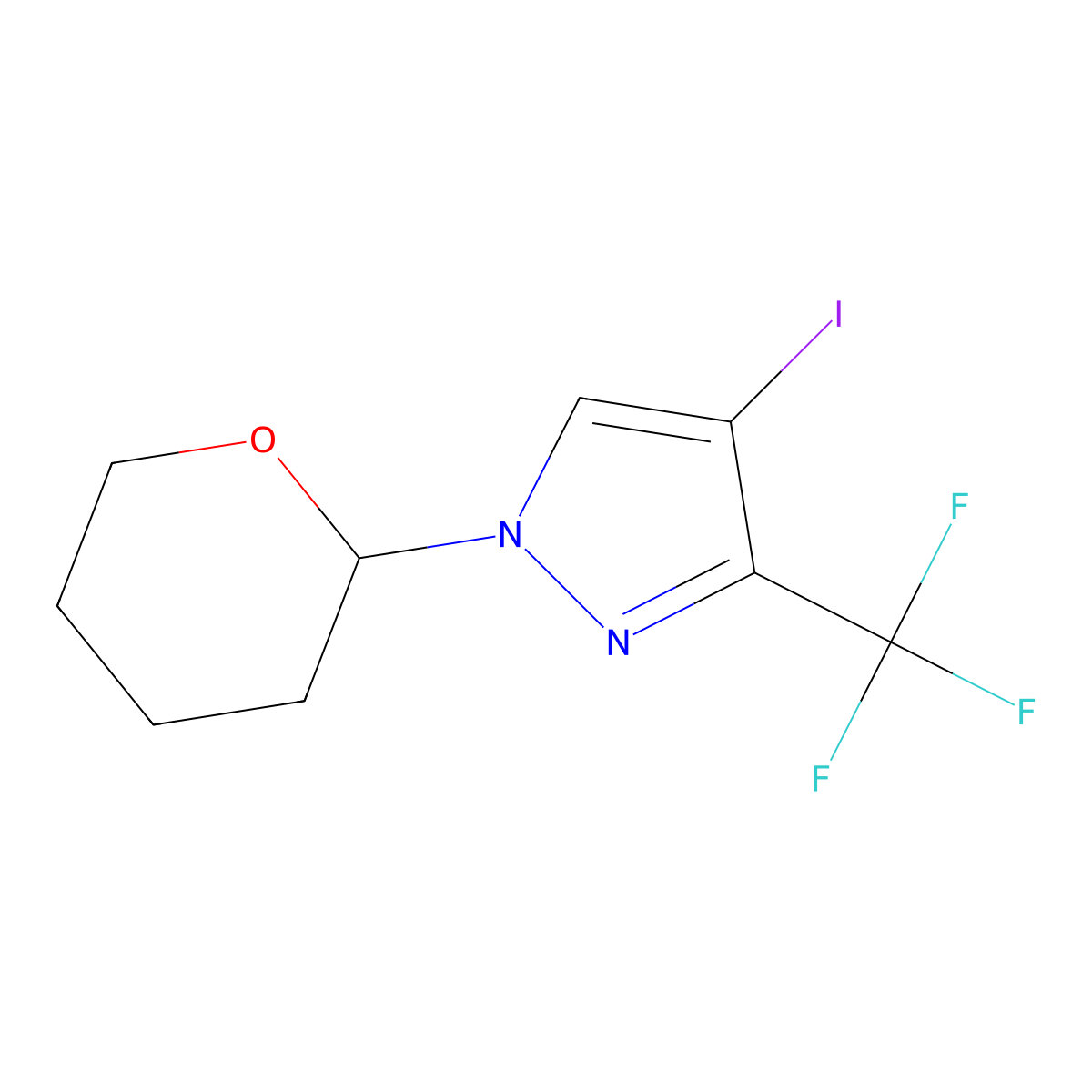 4-Iodo-1-(tetrahydro-2H-pyran-2-yl)-3-(trifluoromethyl)-1H-pyrazole molecular structure, CAS 2442523-10-4