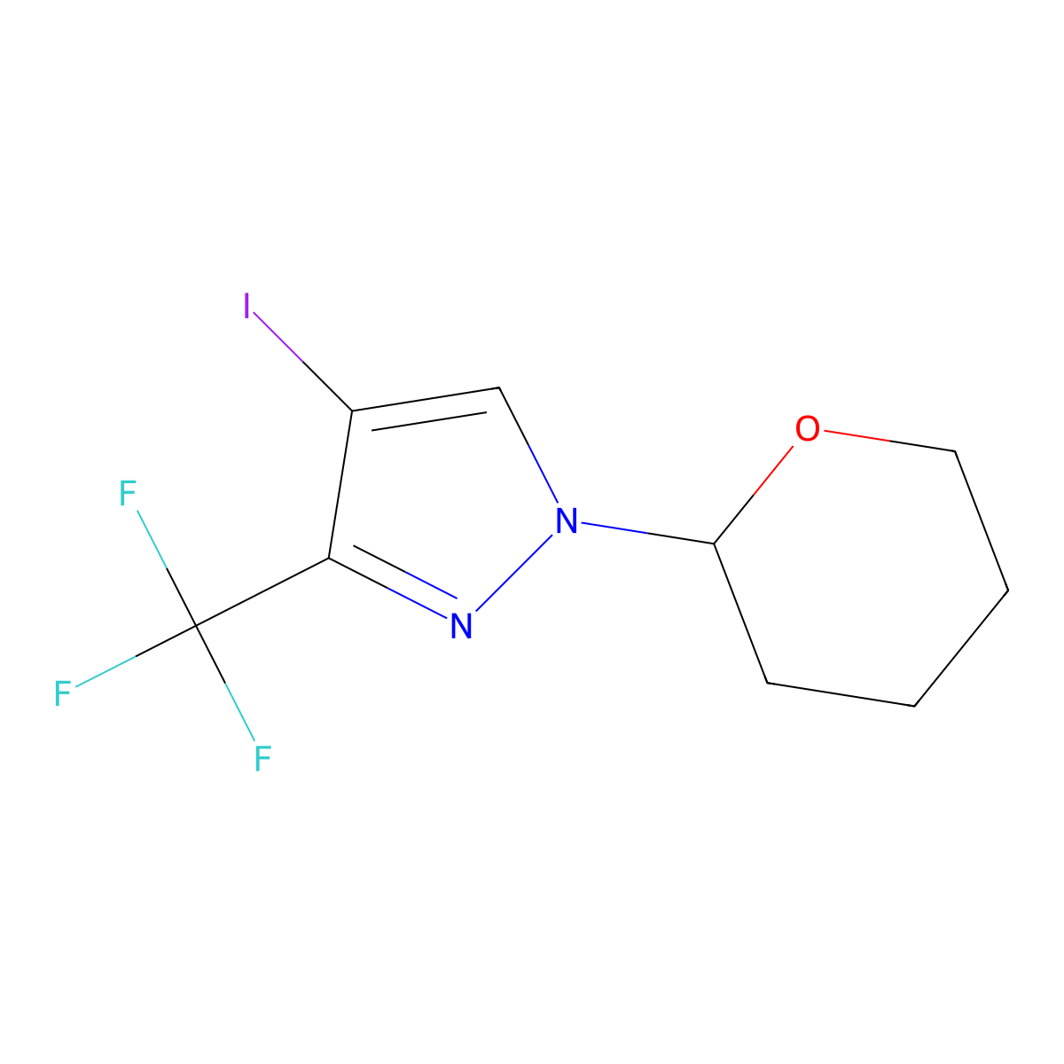 4-Iodo-1-(tetrahydro-2H-pyran-2-yl)-3-(trifluoromethyl)-1H-pyrazole molecular structure, CAS 2442523-10-4