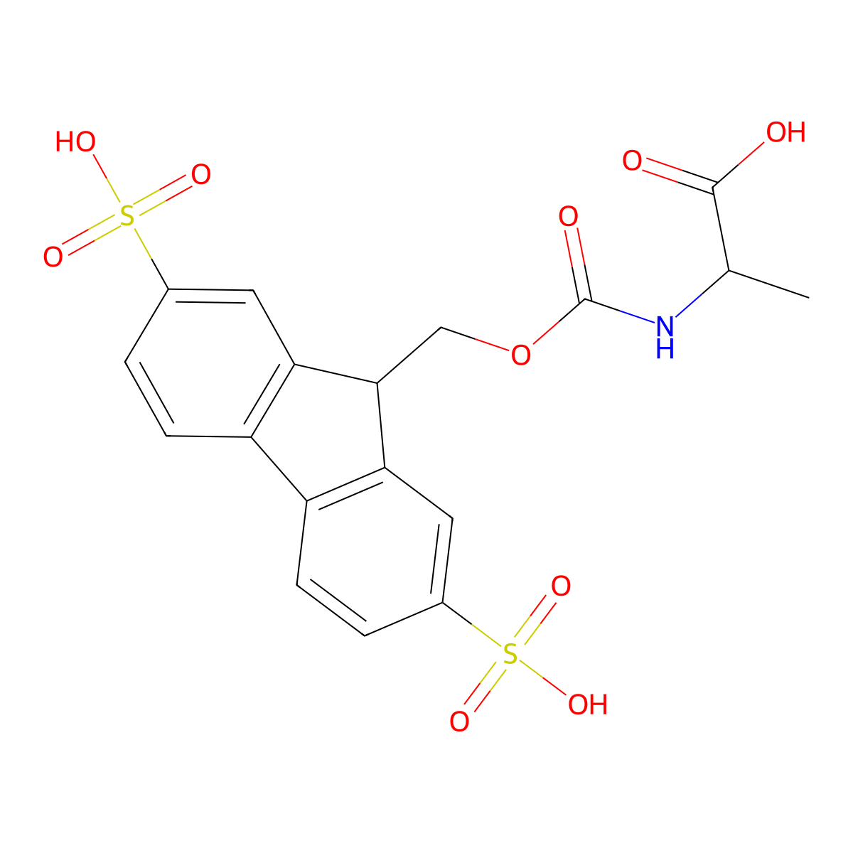 (((2,7-Disulfo-9H-fluoren-9-yl)methoxy)carbonyl)-L-alanine potassium salt (Smoc-L-Ala-OH) molecular structure, CAS 2442552-59-0