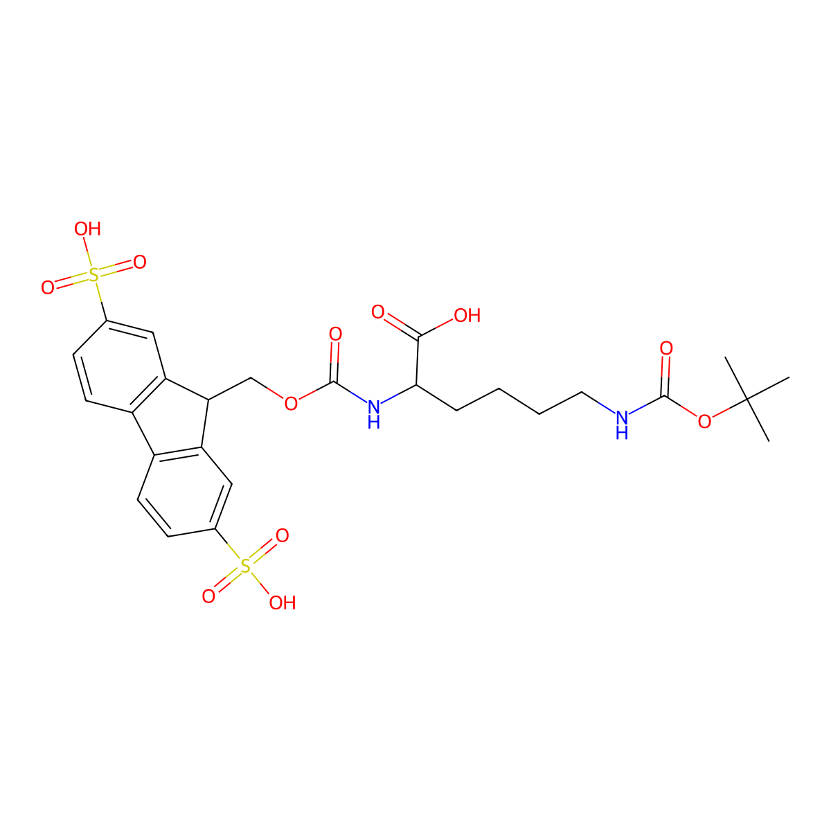 N6-(tert-Butoxycarbonyl)-N2-(((2,7-disulfo-9H-fluoren-9-yl)methoxy)carbonyl)-L-lysine potassium salt (Smoc-L-Lys(Boc)-OH) molecular structure, CAS 2442552-82-9