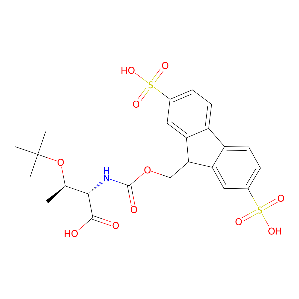 O-(tert-Butyl)-N-(((2,7-disulfo-9H-fluoren-9-yl)methoxy)carbonyl)-L-threonine potassium salt (Smoc-L-Thr(tBu)-OH) molecular structure, CAS 2442552-94-3
