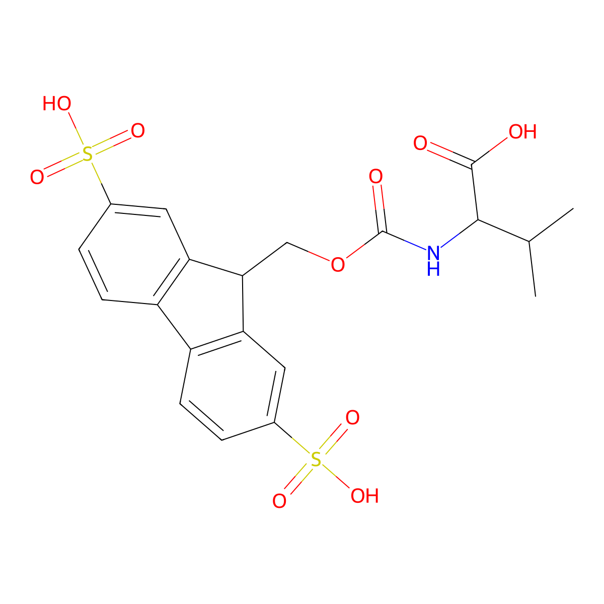 (((2,7-Disulfo-9H-fluoren-9-yl)methoxy)carbonyl)-L-valine potassium salt (Smoc-L-Val-OH) molecular structure, CAS 2442553-02-6