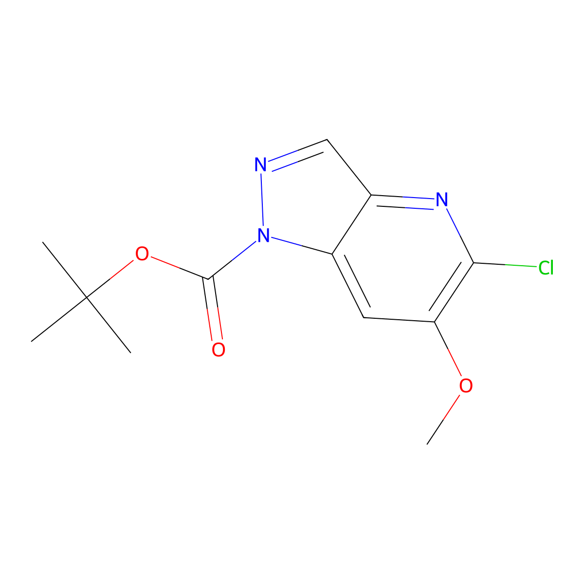 tert-Butyl 5-chloro-6-methoxy-1H-pyrazolo(4,3-b)pyridine-1-carboxylate molecular structure, CAS 2442597-57-9
