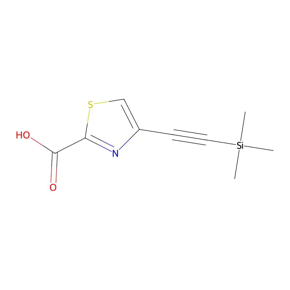 4-((Trimethylsilyl)ethynyl)thiazole-2-carboxylic acid molecular structure, CAS 2442694-89-3