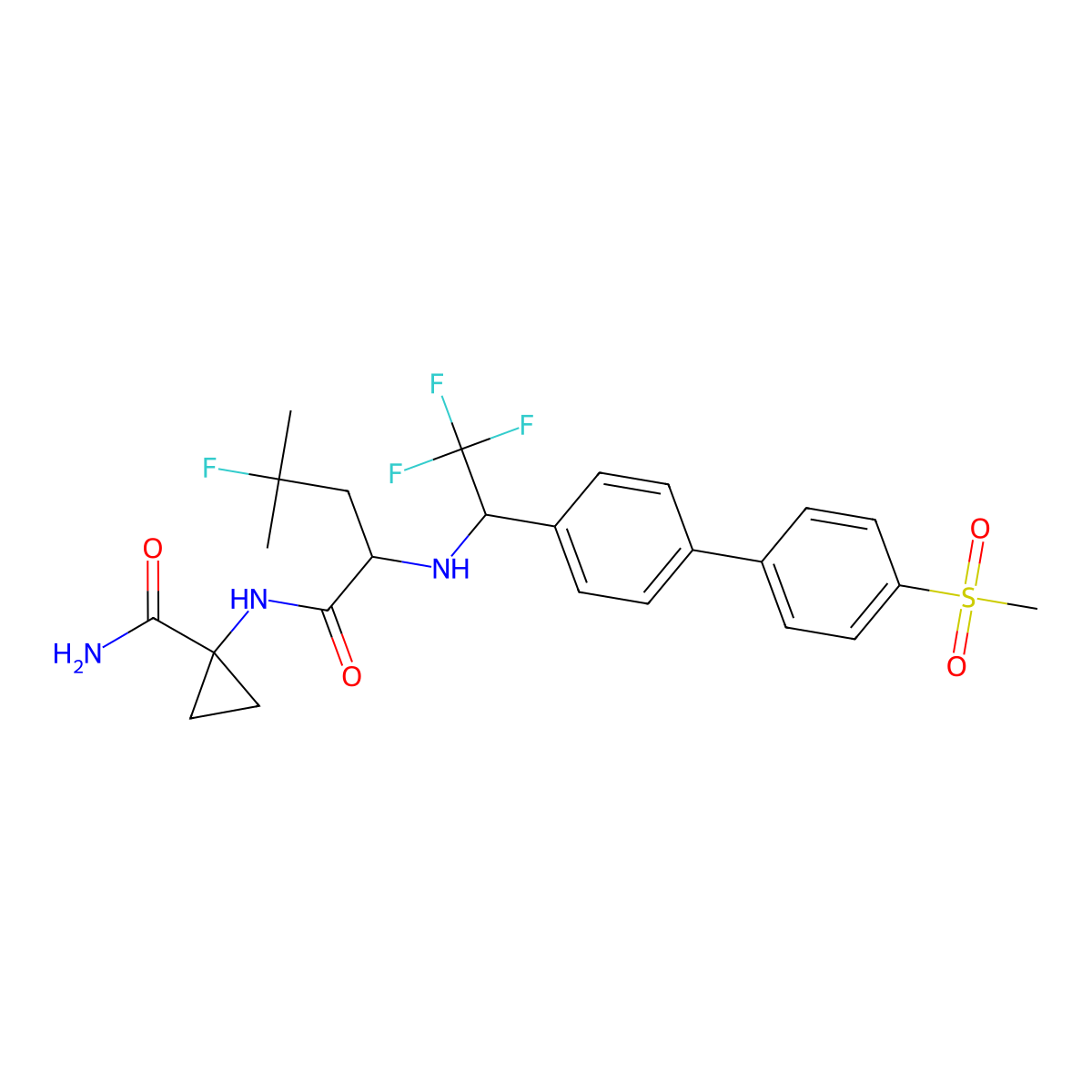 1-((S)-4-fluoro-4-methyl-2-((S)-2,2,2-trifluoro-1-(4'-(methylsulfonyl)biphenyl-4-yl)ethylamino)pentanamido)cyclopropanecarboxamide molecular structure, CAS 2443502-83-6