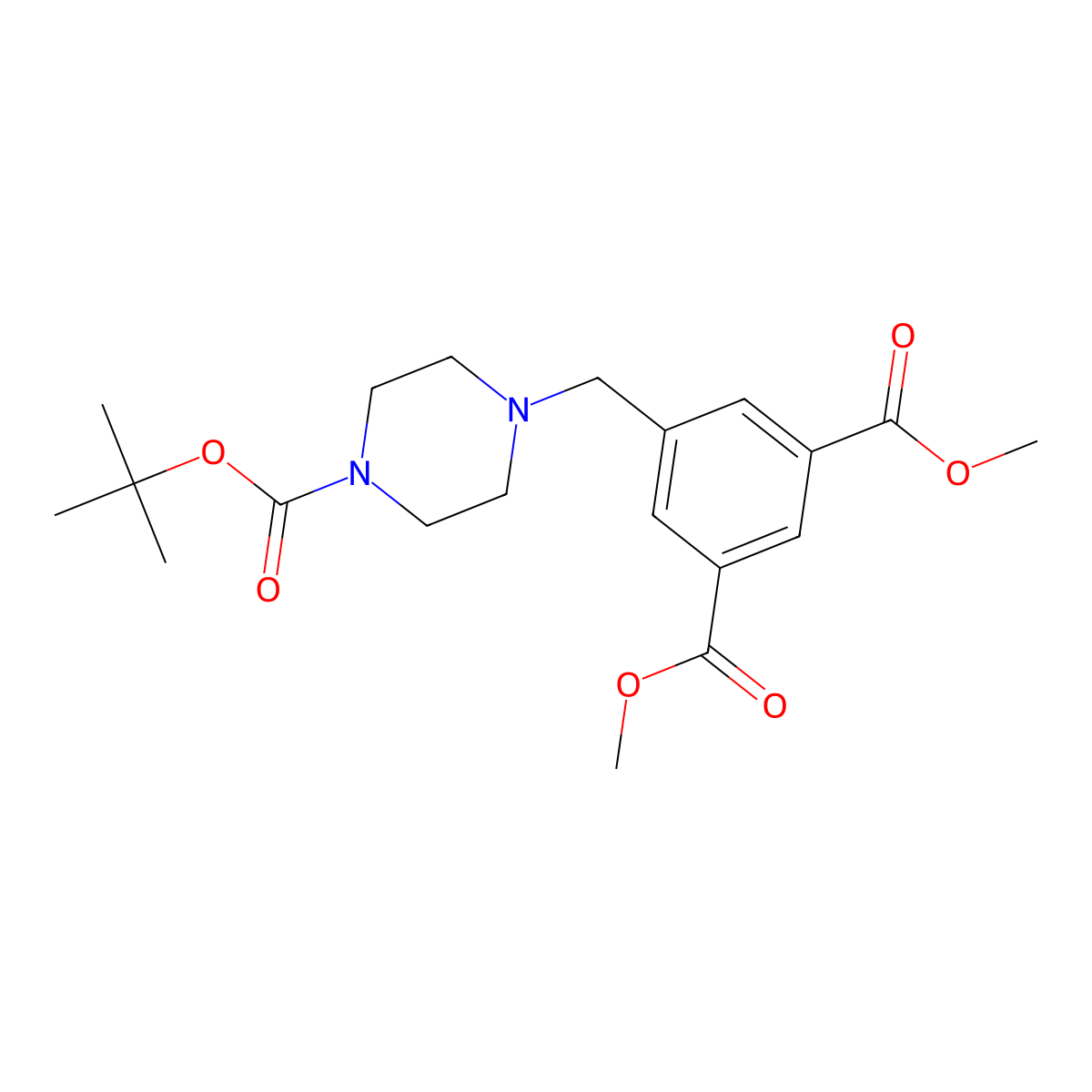 Dimethyl 5-((4-(tert-butoxycarbonyl)piperazin-1-yl)methyl)isophthalate molecular structure, CAS 2443766-85-4