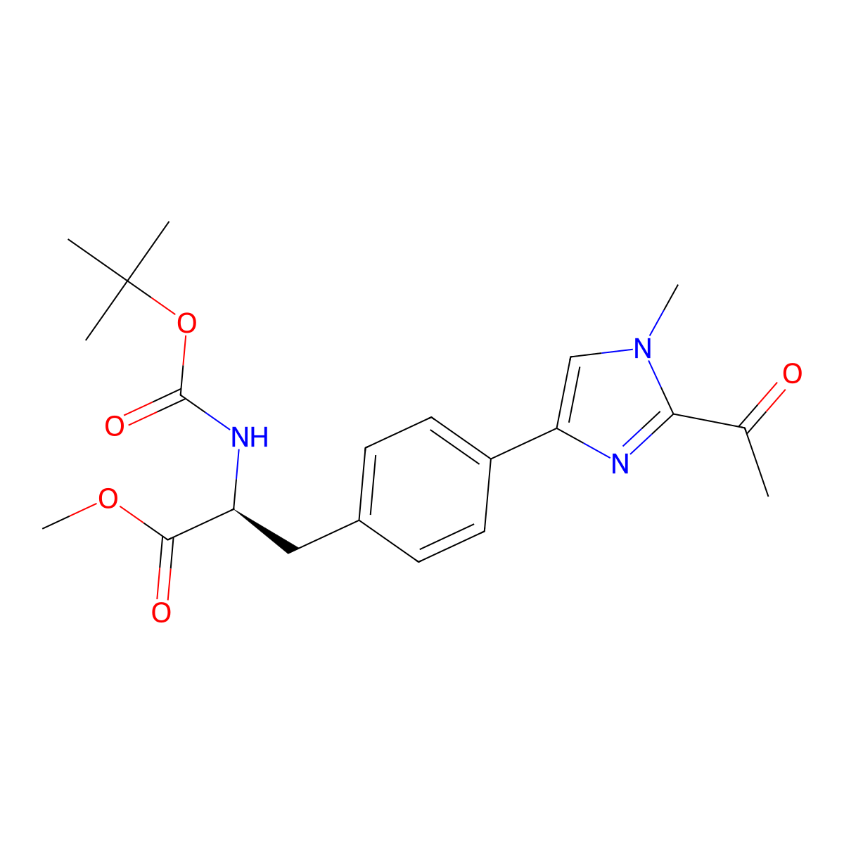 (S)-methyl 3-(4-(2-acetyl-1-methyl-1H-imidazol-4-yl)phenyl)-2-((tert-butoxycarbonyl)amino)propanoate molecular structure, CAS 2443767-24-4
