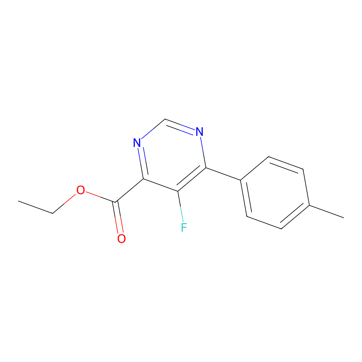 Ethyl 5-fluoro-6-(4-methylphenyl)pyrimidine-4-carboxylate molecular structure, CAS 2443872-80-6
