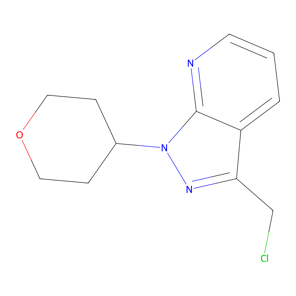 3-(Chloromethyl)-1-(tetrahydro-2H-pyran-4-yl)-1H-pyrazolo[3,4-b]pyridine molecular structure, CAS 2443910-01-6