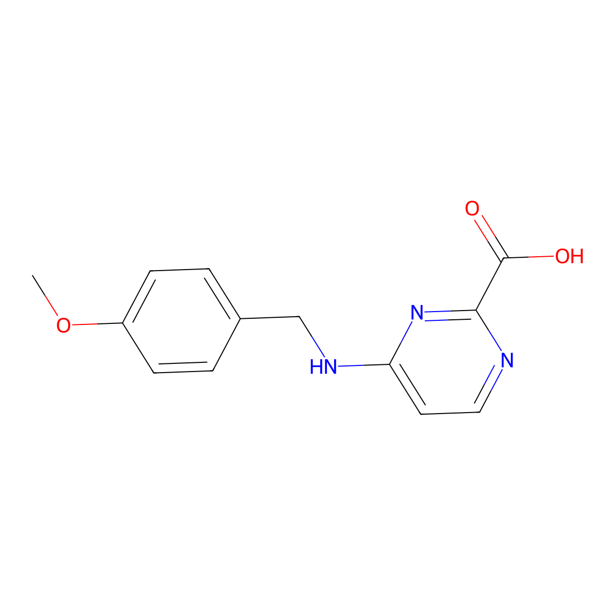 4-{[(4-Methoxyphenyl)methyl]amino}pyrimidine-2-carboxylic acid molecular structure, CAS 2443927-72-6