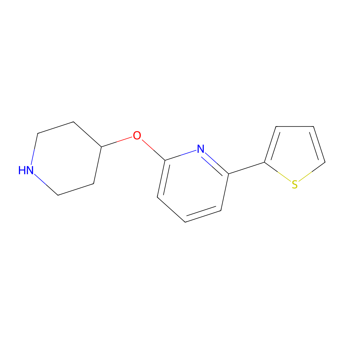 2-(Piperidin-4-yloxy)-6-(thiophen-2-yl)pyridine molecular structure, CAS 2443964-26-7
