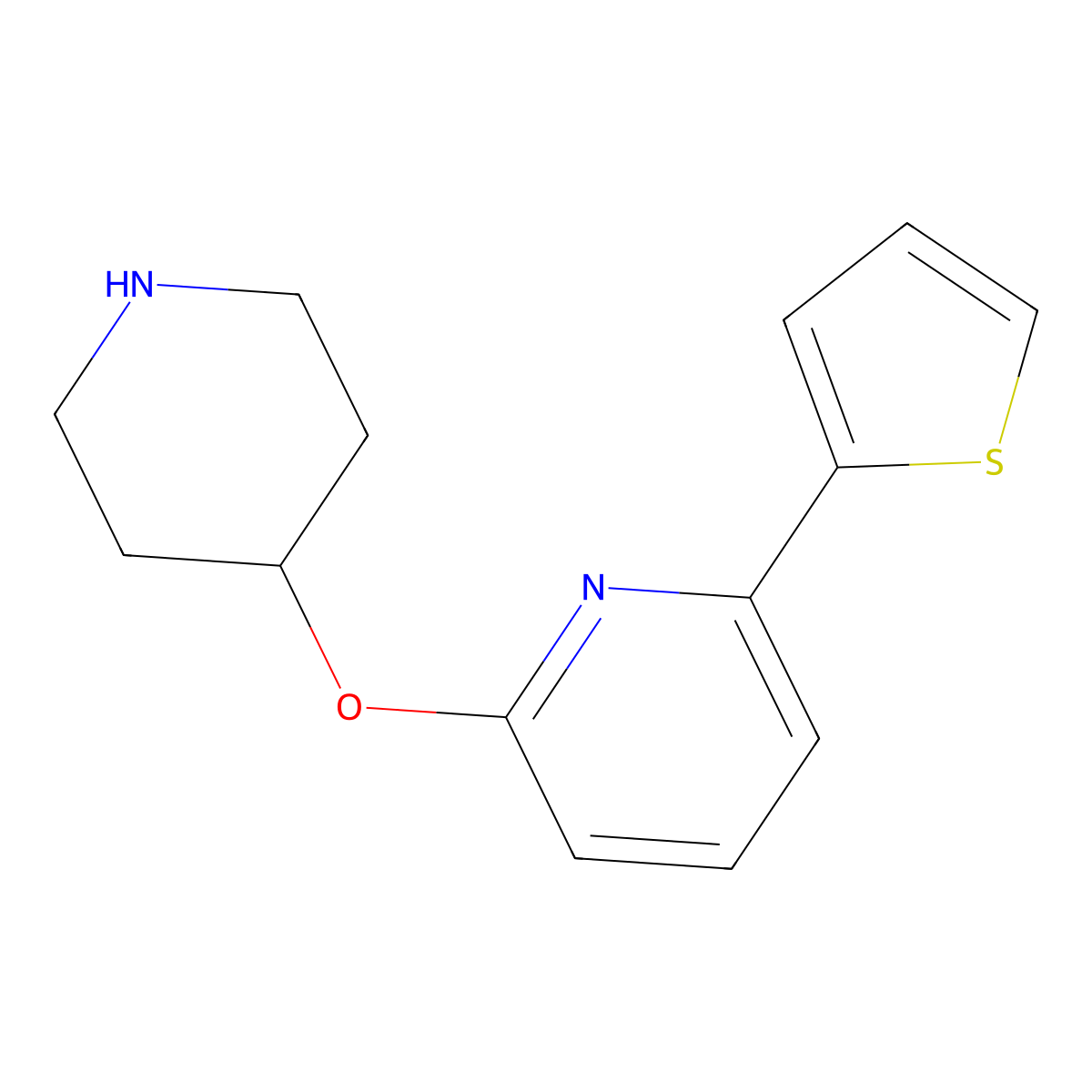 2-(Piperidin-4-yloxy)-6-(thiophen-2-yl)pyridine molecular structure, CAS 2443964-26-7