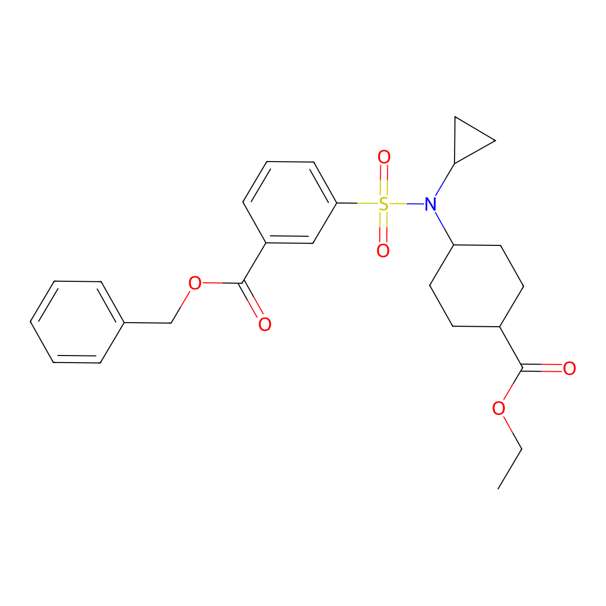 Benzyl 3-(N-cyclopropyl-N-((1S,4S)-4-(ethoxycarbonyl)cyclohexyl)sulfamoyl)benzoate molecular structure, CAS 2443964-98-3