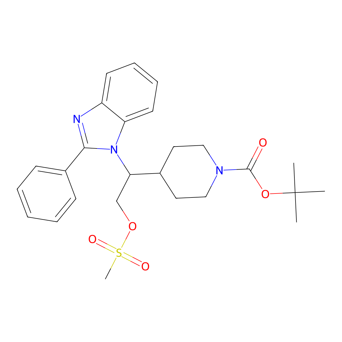 tert-butyl 4-(2-((methylsulfonyl)oxy)-1-(2-phenyl-1H-benzo[d]imidazol-1-yl)ethyl)piperidine-1-carboxylate molecular structure, CAS 2444007-35-4