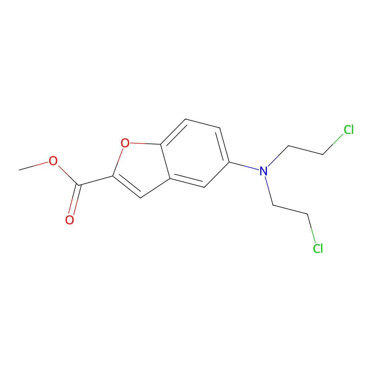 Methyl 5-(bis(2-chloroethyl)amino)benzofuran-2-carboxylate molecular structure, CAS 2444009-20-3