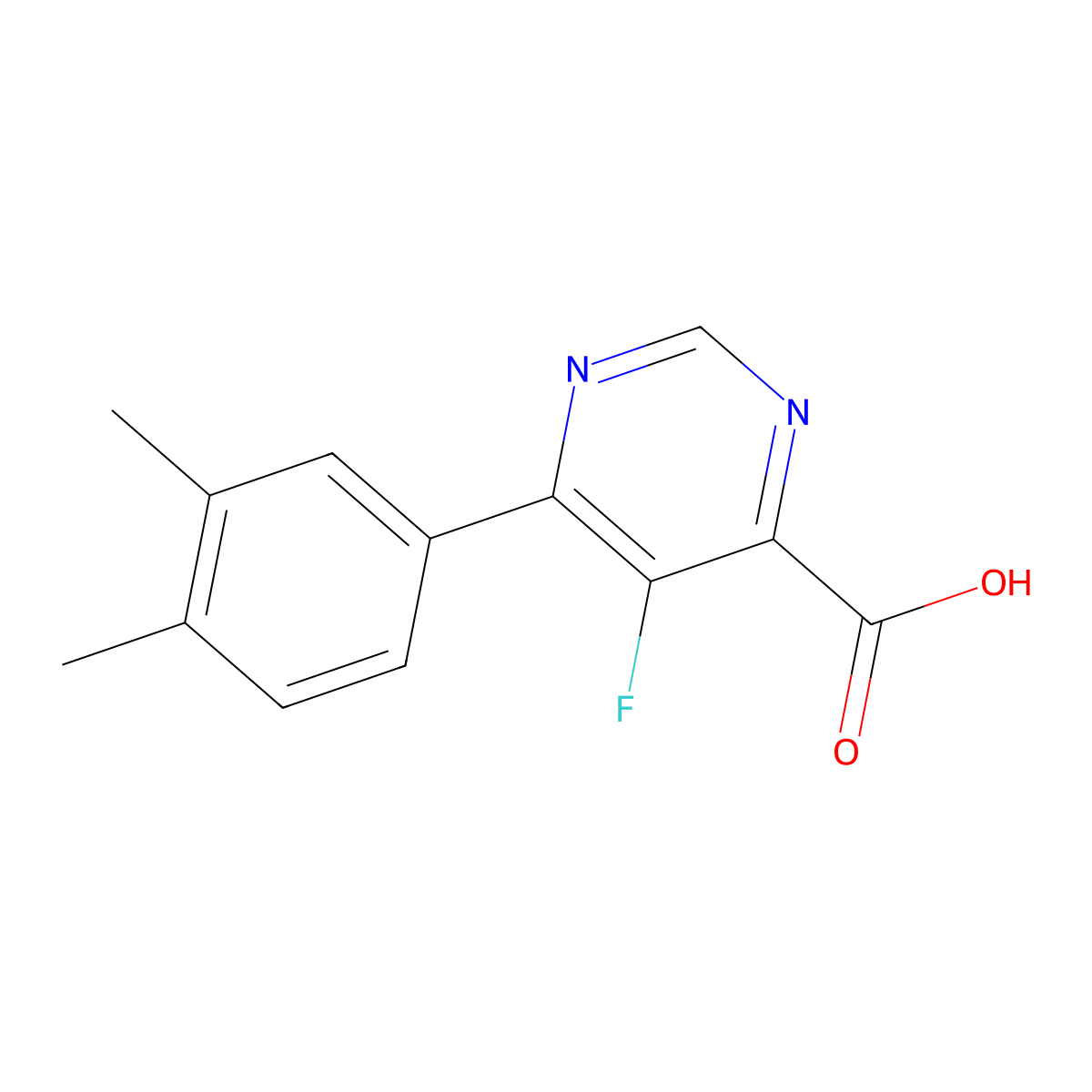 6-(3,4-Dimethylphenyl)-5-fluoropyrimidine-4-carboxylic acid molecular structure, CAS 2444044-78-2