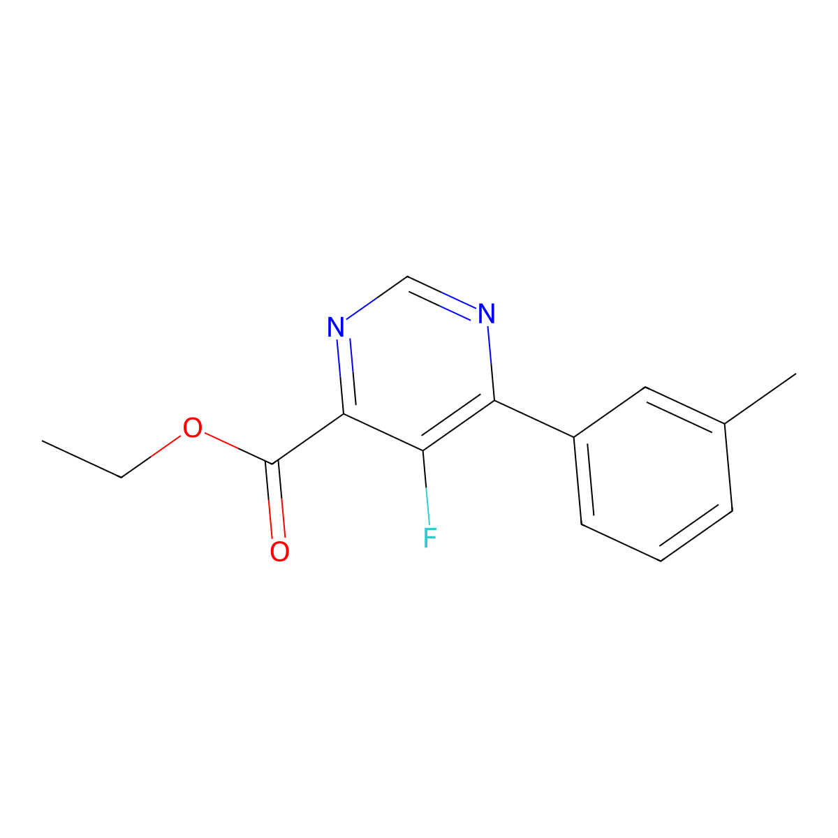 Ethyl 5-fluoro-6-(3-methylphenyl)pyrimidine-4-carboxylate molecular structure, CAS 2444046-43-7