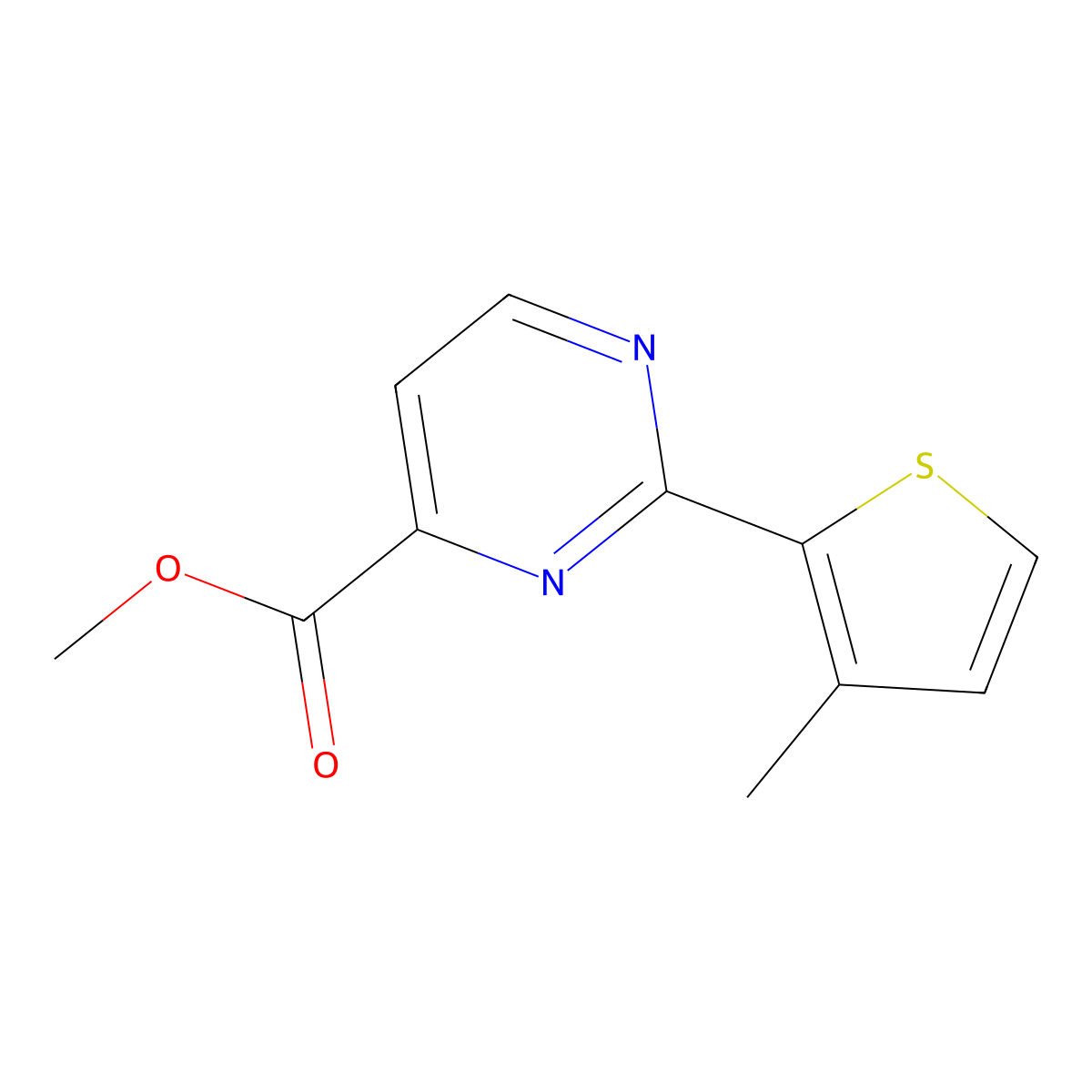 Methyl 2-(3-methylthiophen-2-yl)pyrimidine-4-carboxylate molecular structure, CAS 2444048-05-7