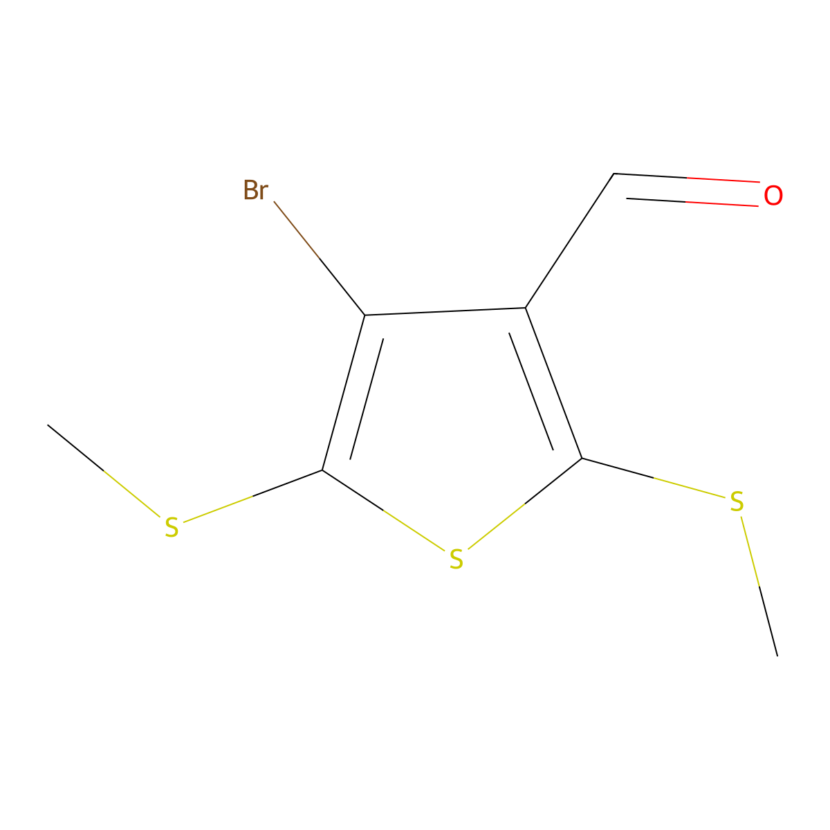4-Bromo-2,5-bis(methylthio)-3-thiophenecarboxaldehyde molecular structure, CAS 24445-38-3