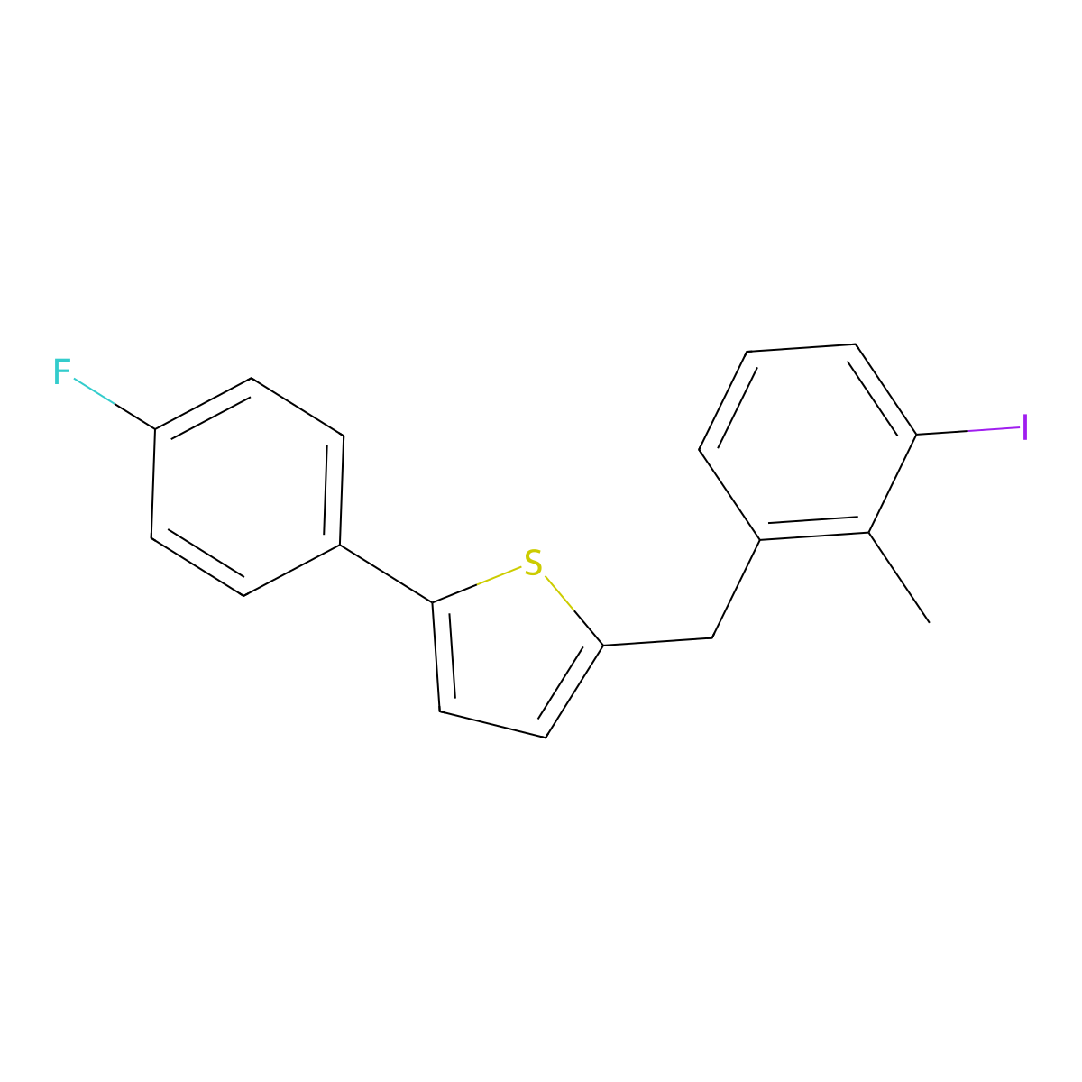 2-(4-Fluorophenyl)-5-(3-iodo-2-methylbenzyl)thiophene molecular structure, CAS 2444540-10-5