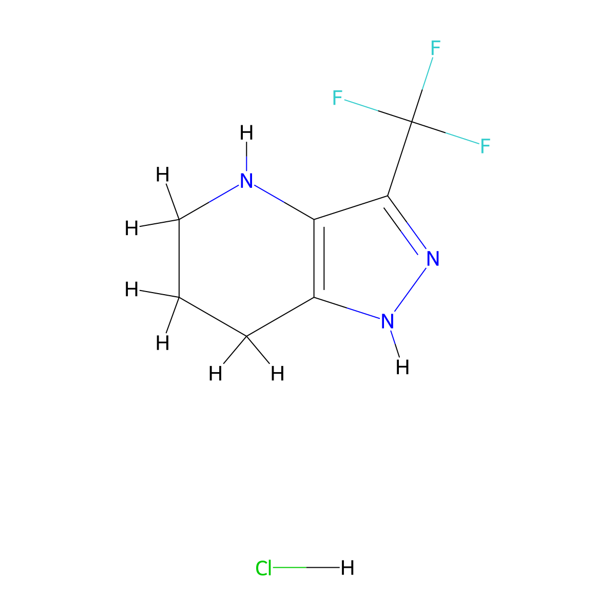 3-(Trifluoromethyl)-4,5,6,7-tetrahydro-1H-pyrazolo[4,3-b]pyridine hydrochloride molecular structure, CAS 2444550-64-3