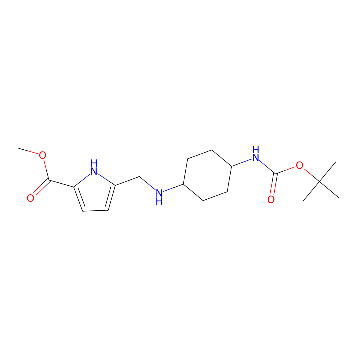 Methyl 5-(((4-((tert-butoxycarbonyl)amino)cyclohexyl)amino)methyl)-1H-pyrrole-2-carboxylate molecular structure, CAS 2444574-91-6