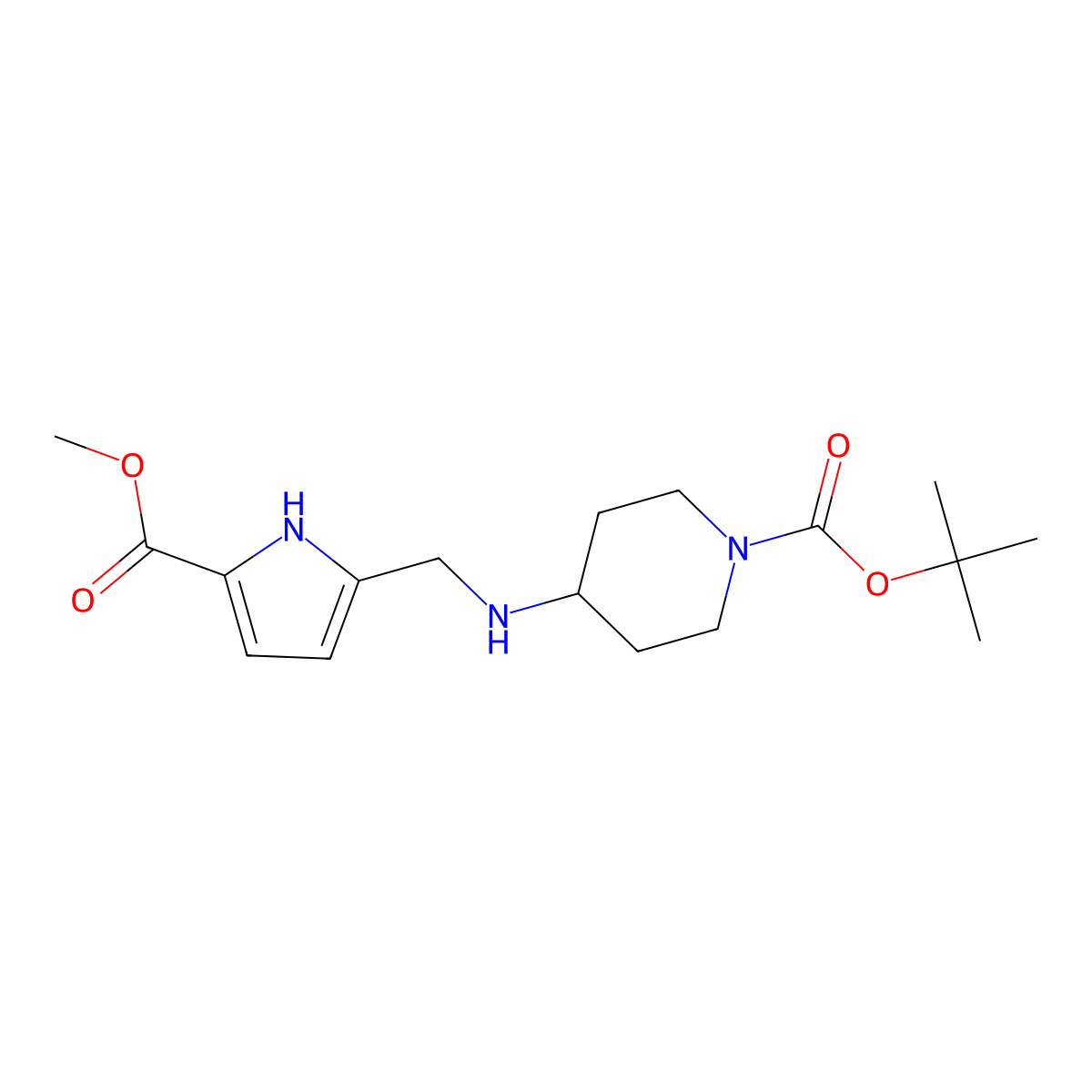 Tert-butyl 4-(((5-(methoxycarbonyl)-1H-pyrrol-2-YL)methyl)amino)piperidine-1-carboxylate molecular structure, CAS 2444574-98-3