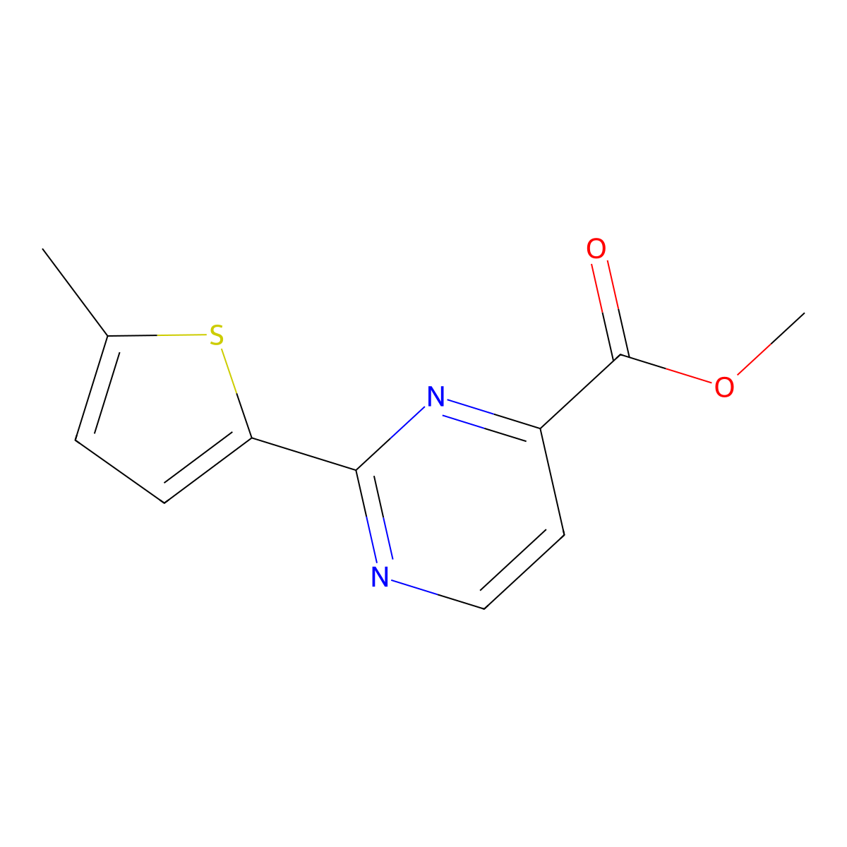 Methyl 2-(5-methylthiophen-2-yl)pyrimidine-4-carboxylate molecular structure, CAS 2444596-18-1