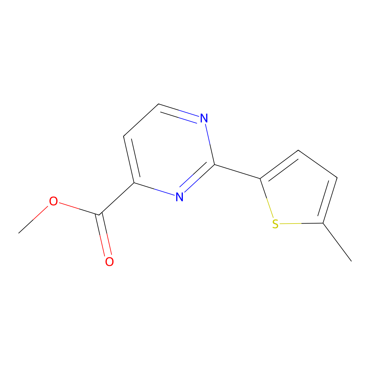 Methyl 2-(5-methylthiophen-2-yl)pyrimidine-4-carboxylate molecular structure, CAS 2444596-18-1