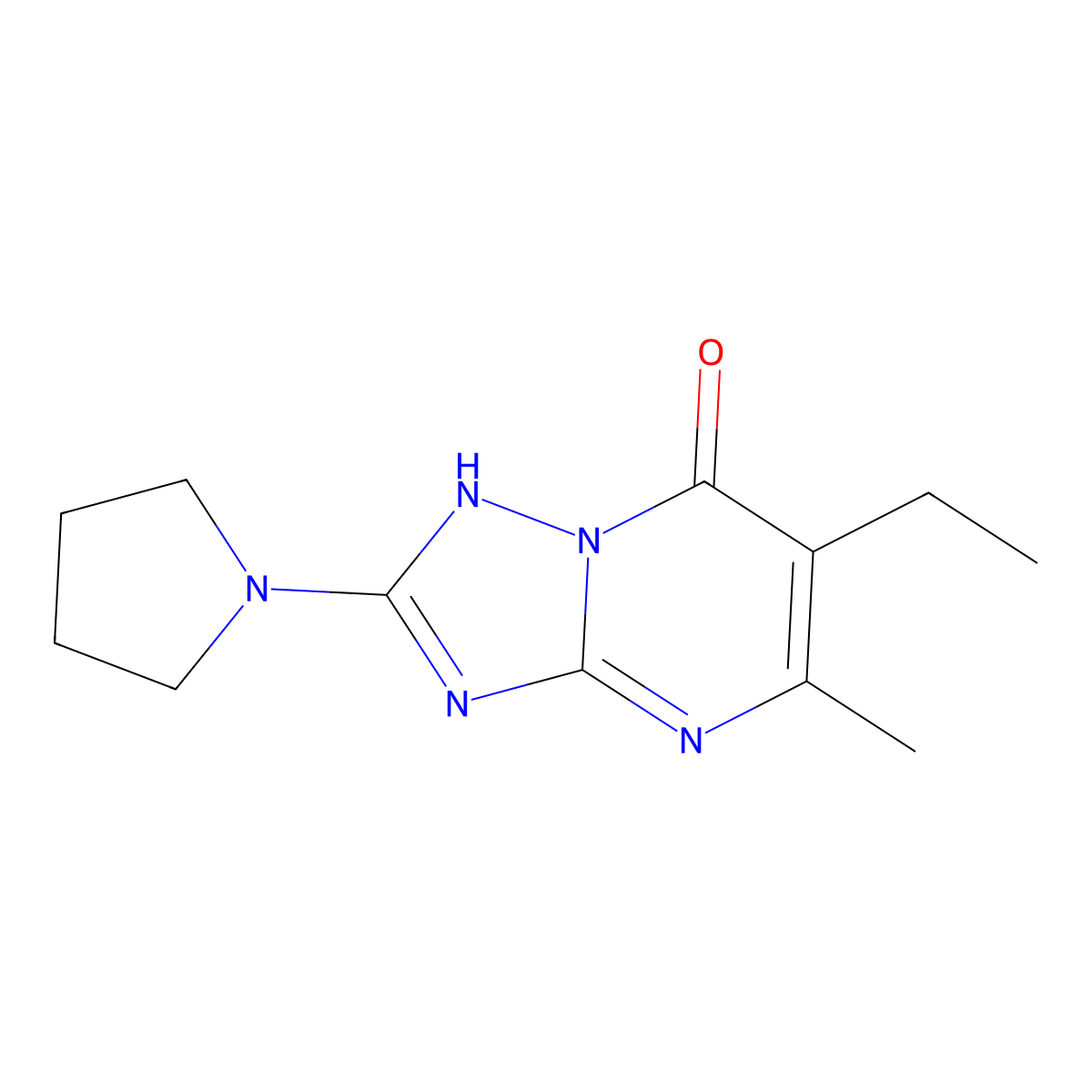 6-Ethyl-5-methyl-2-pyrrolidin-1-yl[1,2,4]triazolo[1,5-a]pyrimidin-7(4H)-one molecular structure, CAS 2444608-49-3