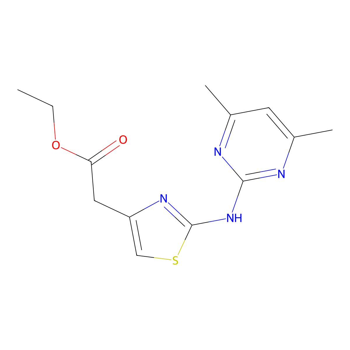 Ethyl {2-[(4,6-dimethylpyrimidin-2-yl)amino]-1,3-thiazol-4-yl}acetate molecular structure, CAS 2444608-57-3