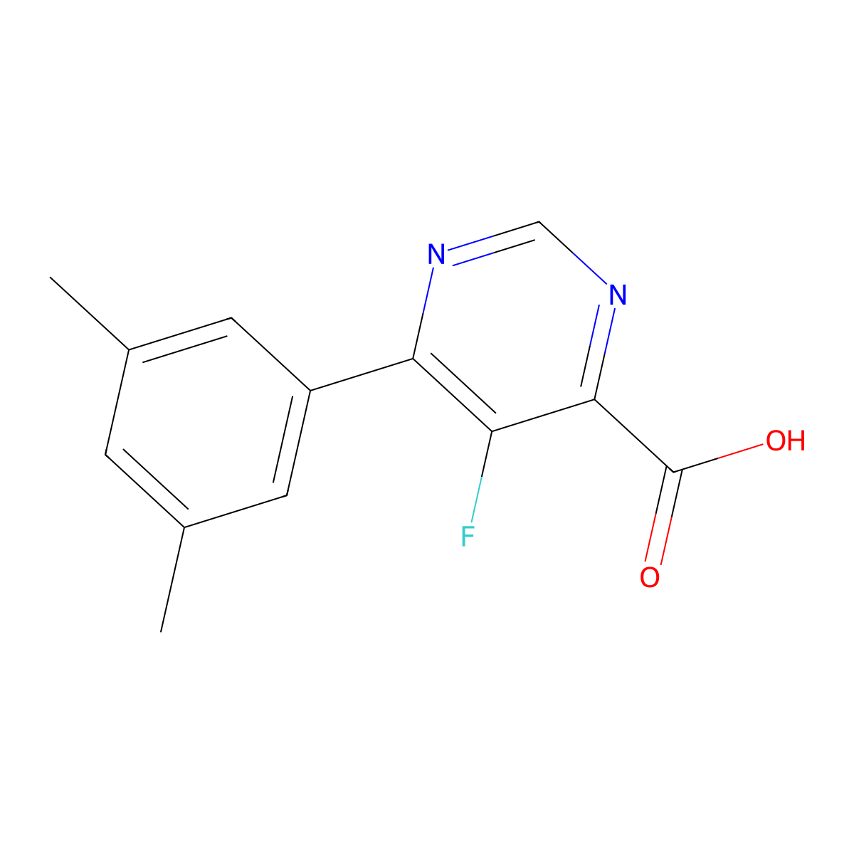 6-(3,5-Dimethylphenyl)-5-fluoropyrimidine-4-carboxylic acid molecular structure, CAS 2444610-77-7