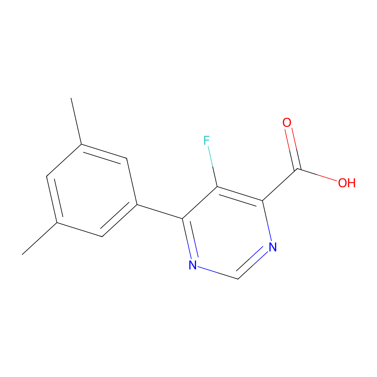 6-(3,5-Dimethylphenyl)-5-fluoropyrimidine-4-carboxylic acid molecular structure, CAS 2444610-77-7