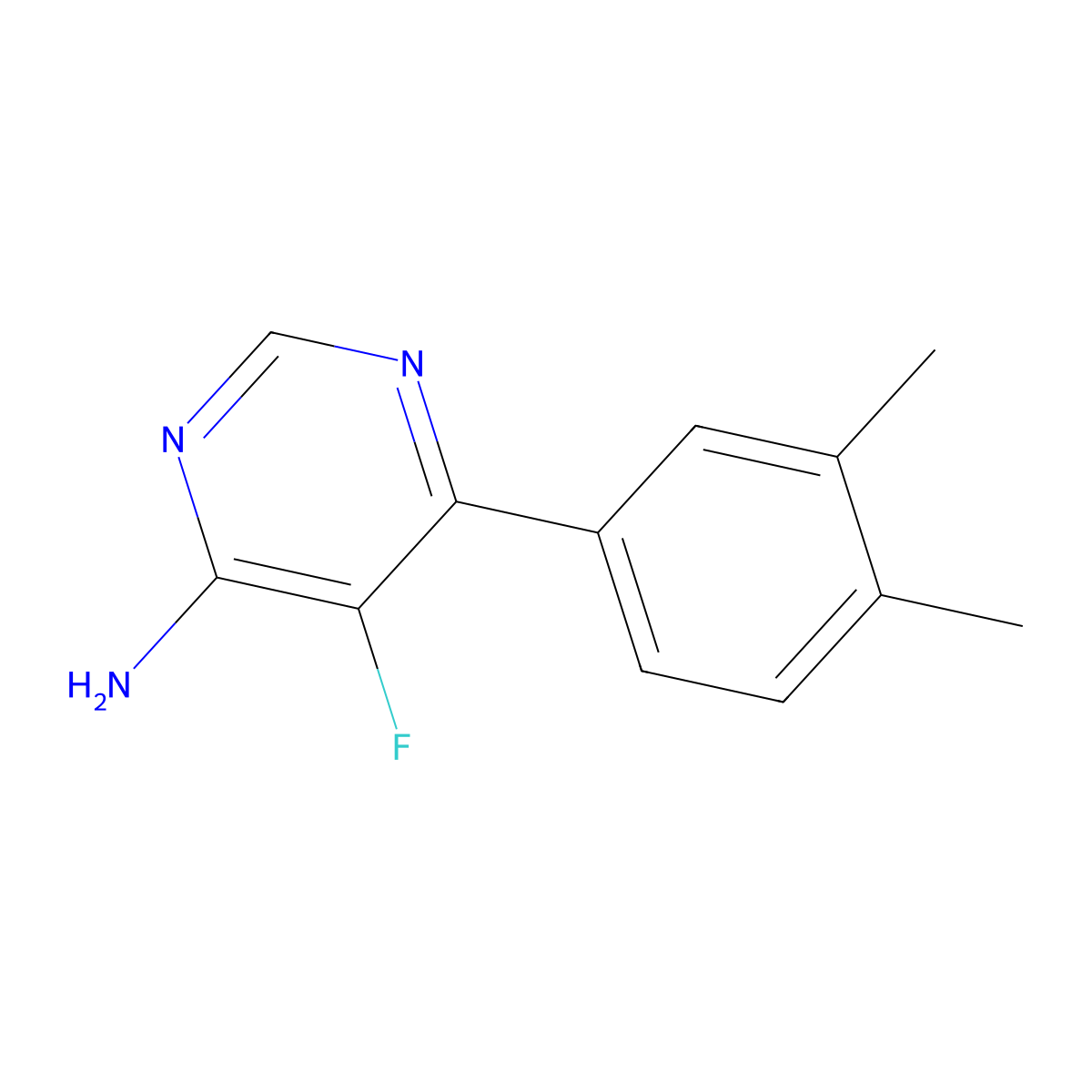 6-(3,4-Dimethylphenyl)-5-fluoropyrimidin-4-amine molecular structure, CAS 2444611-09-8