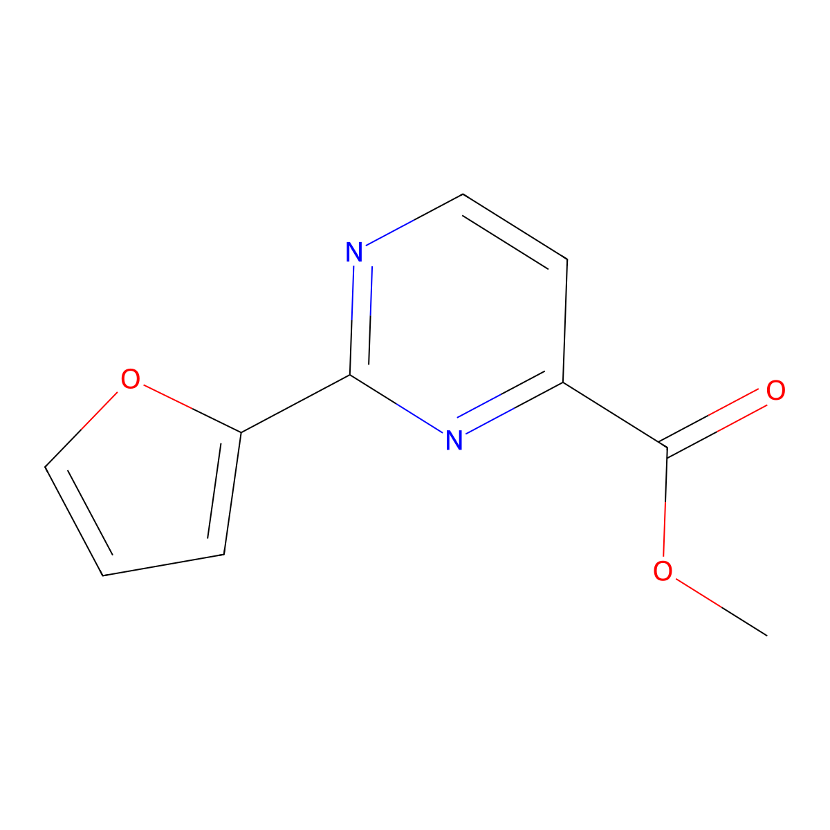 Methyl 2-(furan-2-yl)pyrimidine-4-carboxylate molecular structure, CAS 2444880-34-4