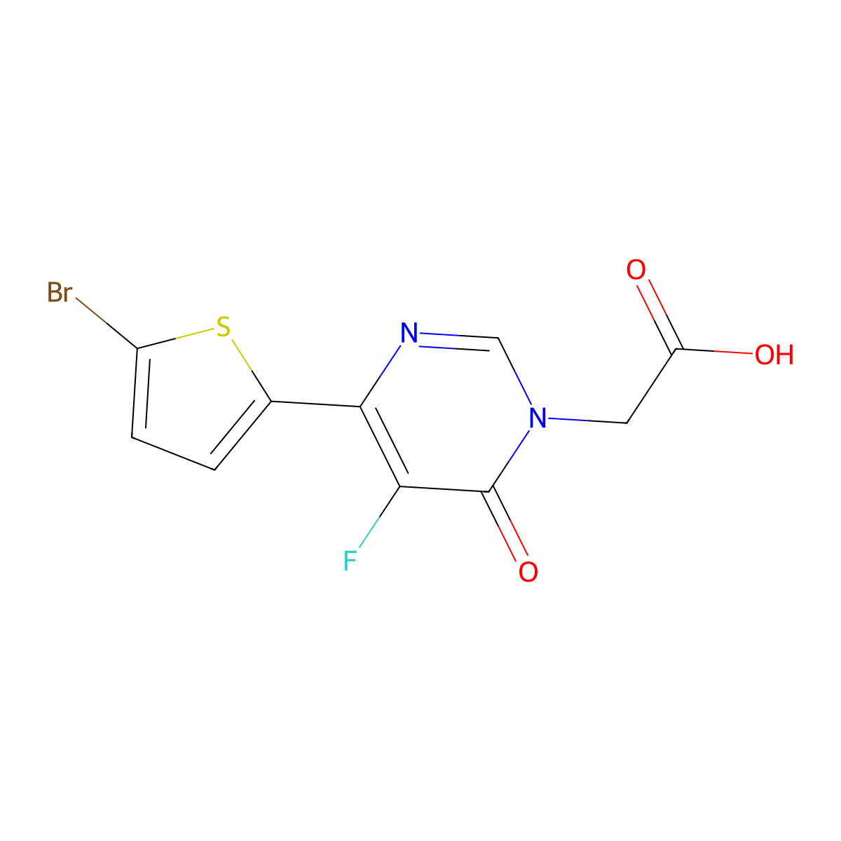 2-[4-(5-Bromothiophen-2-yl)-5-fluoro-6-oxo-1,6-dihydropyrimidin-1-yl]acetic acid molecular structure, CAS 2444901-51-1