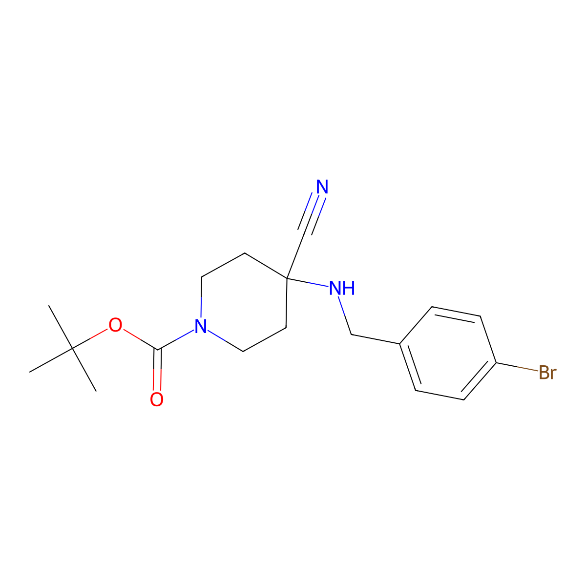 tert-Butyl 4-((4-bromobenzyl)amino)-4-cyanopiperidine-1-carboxylate molecular structure, CAS 2445225-39-6
