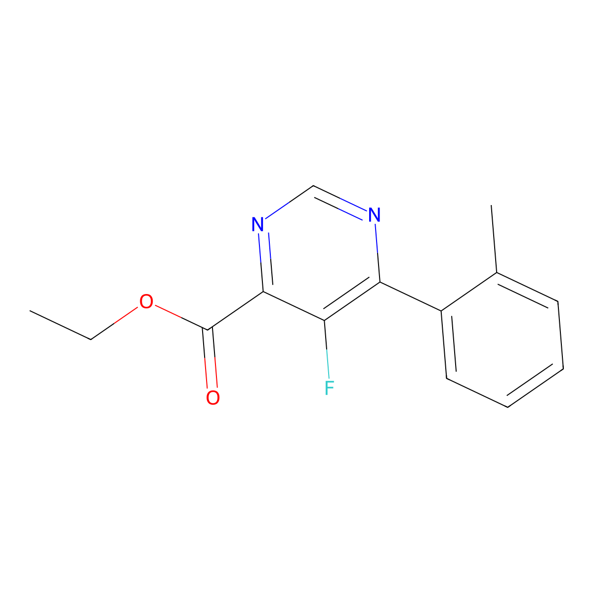 Ethyl 5-fluoro-6-(2-methylphenyl)pyrimidine-4-carboxylate molecular structure, CAS 2445444-99-3