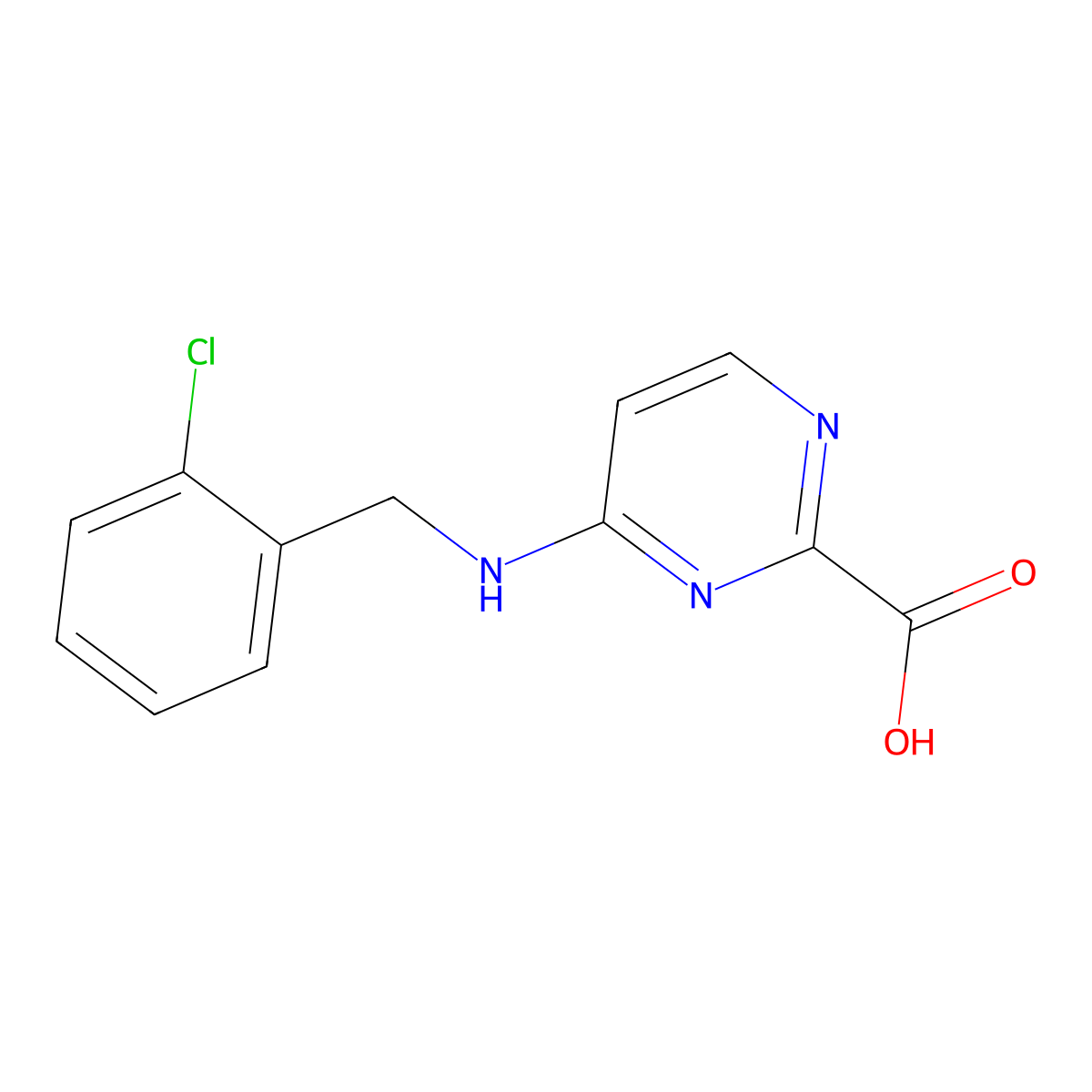 4-{[(2-Chlorophenyl)methyl]amino}pyrimidine-2-carboxylic acid molecular structure, CAS 2445445-68-9