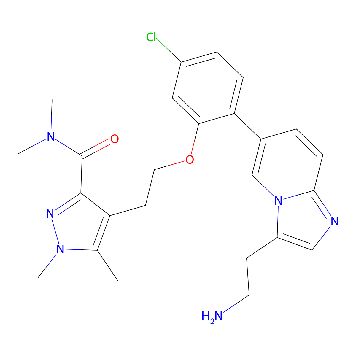 4-(2-(2-(3-(2-aminoethyl)imidazo[1,2-a]pyridin-6-yl)-5-chlorophenoxy)ethyl)-N,N,1,5-tetramethyl-1H-pyrazole-3-carboxamide molecular structure, CAS 2445448-66-6